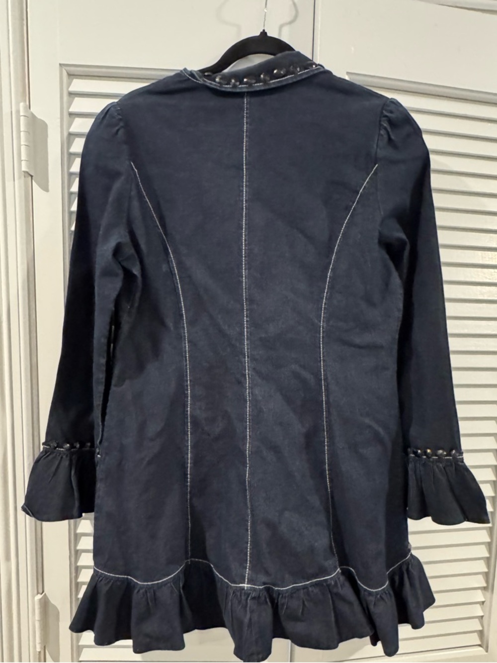 Dark Navy Ruffle-Trim Trench Coat - Picture 10 of 10